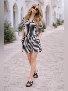 Festival travel resort lounge set Black White stripe size 14 VINTAGE **2 for 20*